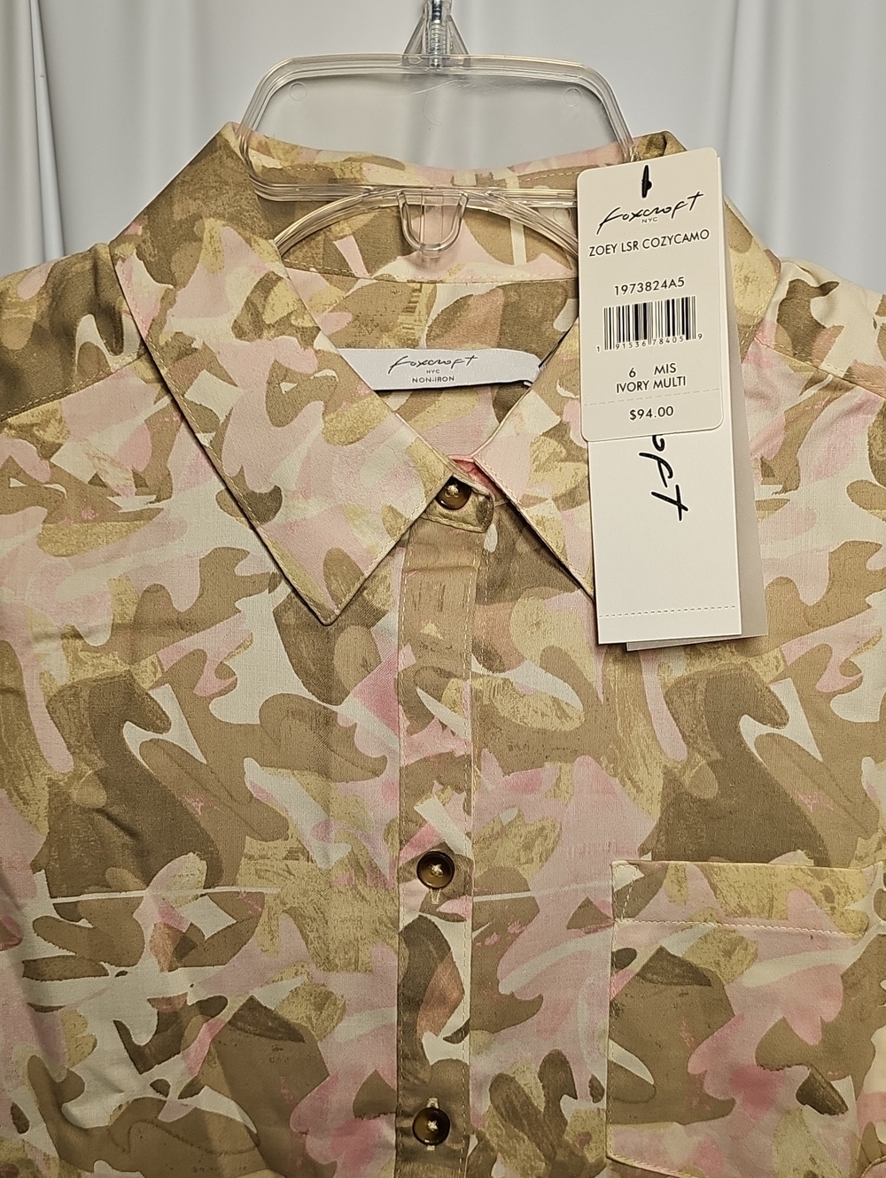 Foxcroft NYC Zoey Cozy Cotton Camo Roll-Tab Non-Iron Button-up Shirt